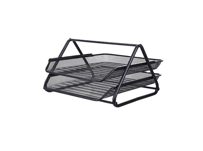 Bandeja de escritorio apilable en metal calado Plus Office set x2 color negro