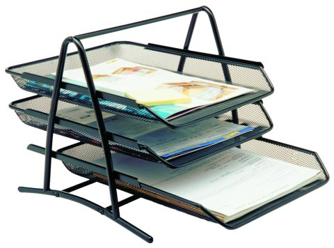 Bandeja de escritorio apilable en metal calado Plus Office set x3 color negro B82011N