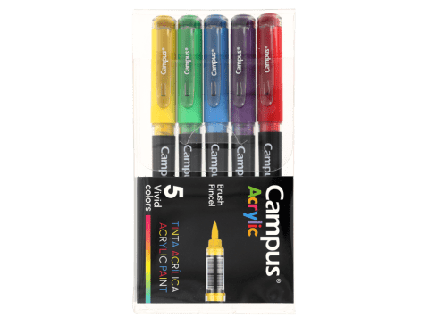 Marcadores Campus Acrylic punta pincel Caja x 5 colores