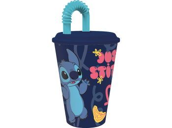 Vaso infantil con sorbito Stitch 430 ml