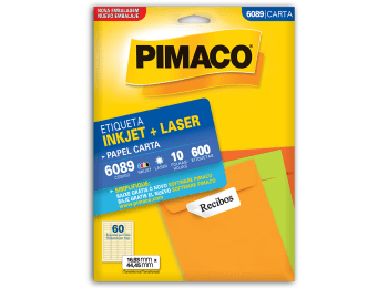 Etiquetas para láser e inkjet Pimaco 6089 color blanco Carta 16,93 x 44,45 mm Caja x 600